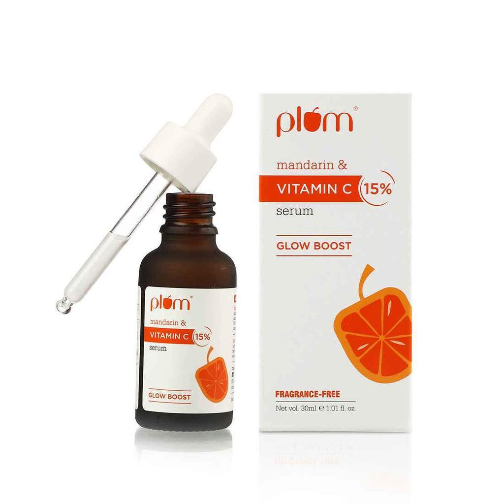 Plum Vitamin C serum 15 percent vitamin C face serum dark spot corrector skin brightening mandarin extract glow boosting