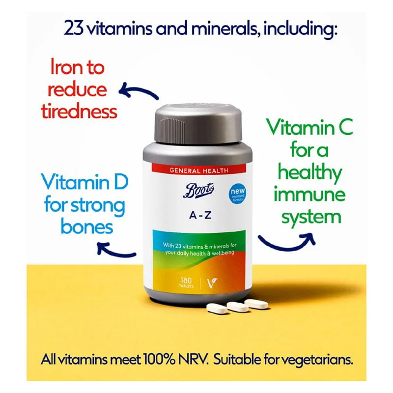 Boots A-Z Vitamins Multivitamin Supplement Vitamins & Minerals Immune Support Cognitive Function