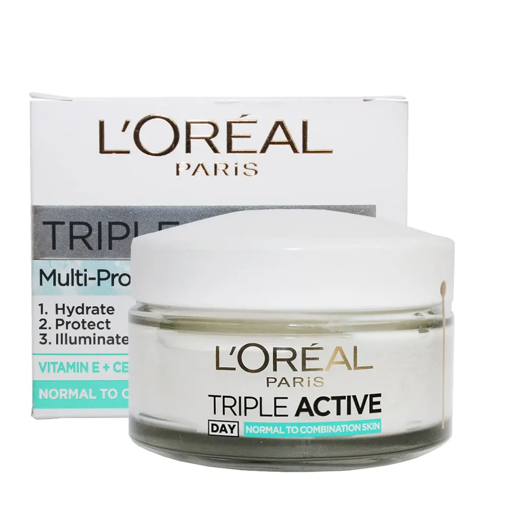 L'Oréal Triple Active day moisturiser normal to combination skin hydrating face cream UV protection moisturiser