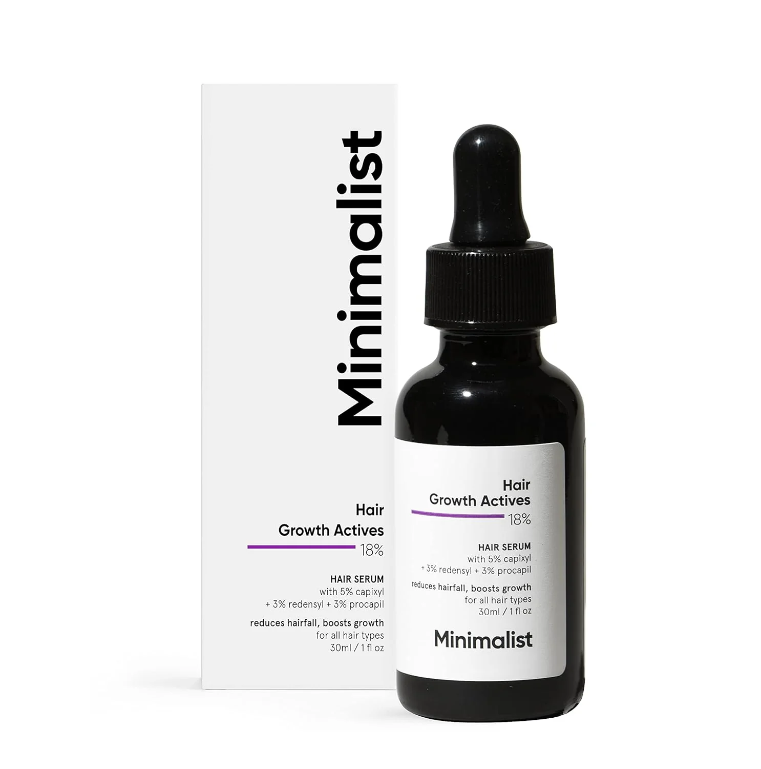 Minimalist Hair Growth serum 18 percent hair serum Redensyl Capixyl Procapil anti hair fall thicker hair scalp serum
