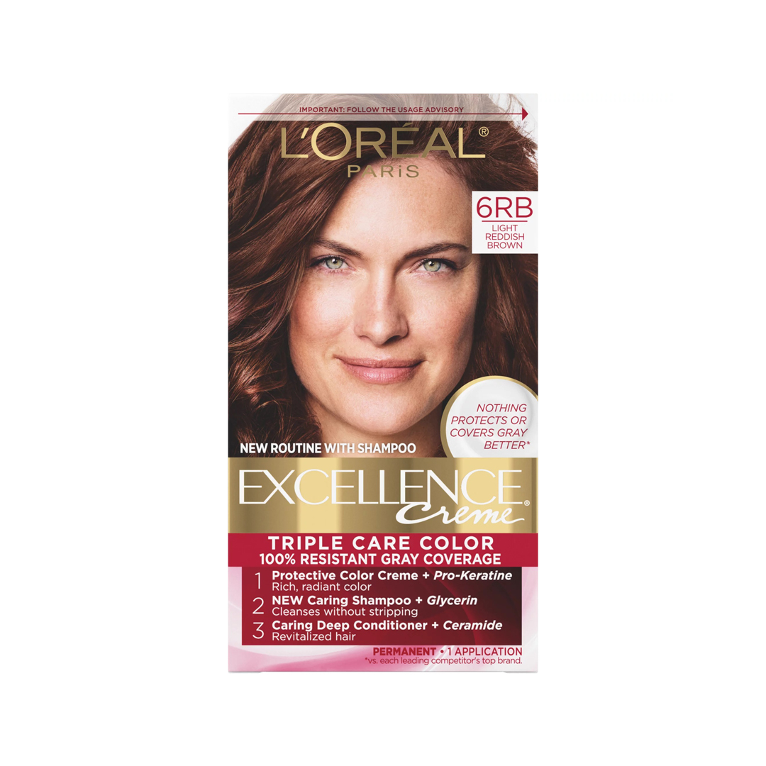 L'Oréal Excellence 6RB light reddish brown hair dye permanent hair color gray coverage hair dye triple care hair color