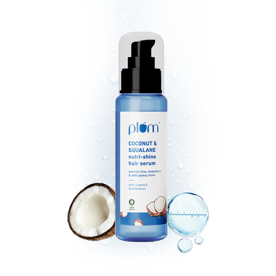 Plum hair serum coconut oil squalane almond oil frizz control shine detangling lightweight hair care