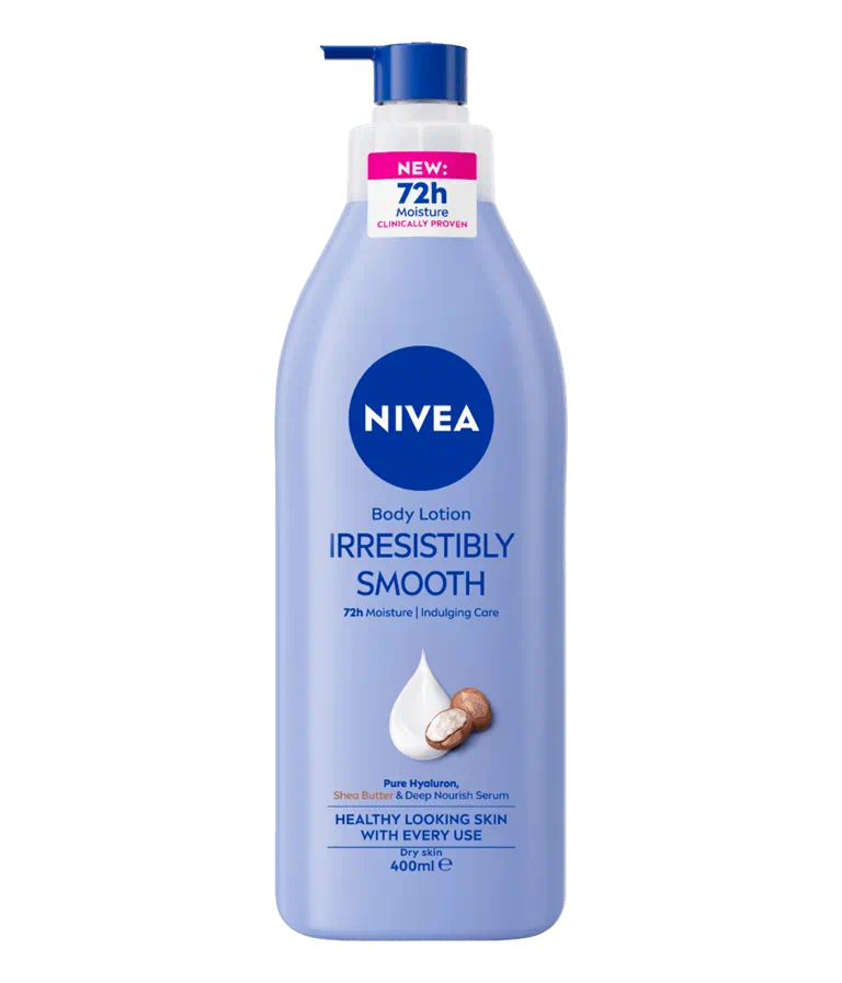 NIVEA Irresistibly Smooth Body Lotion Shea Butter Hyaluron 72-hour hydration dry skin moisturizer