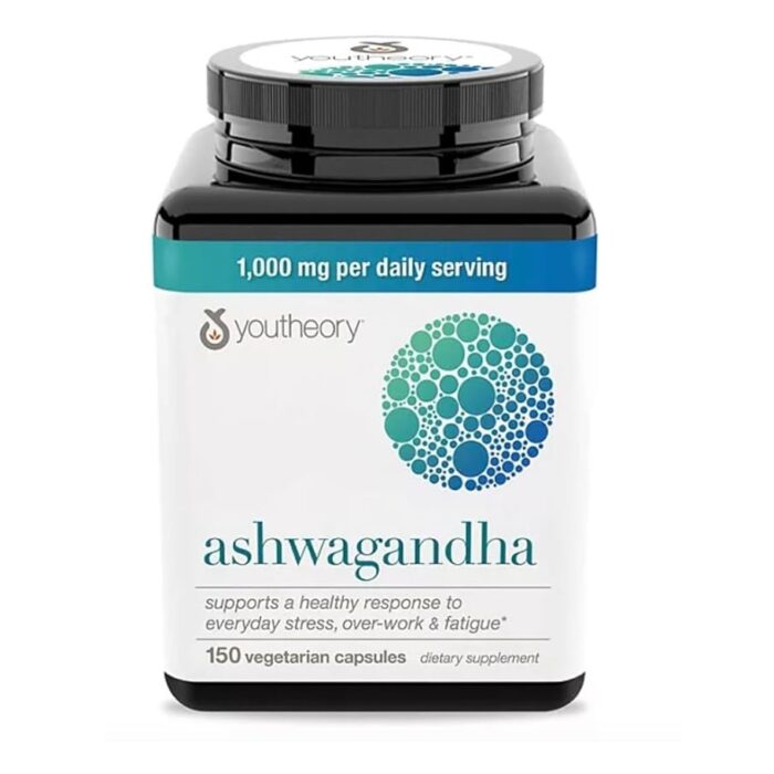 Youtheory Ashwagandha 1000 mg stress support KSM-66 ashwagandha supplement cognitive health cortisol balance