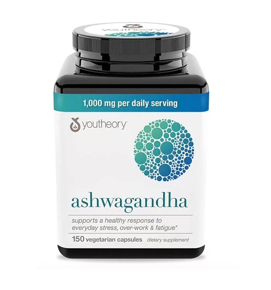 Youtheory Ashwagandha 1000 mg stress support KSM-66 ashwagandha supplement cognitive health cortisol balance