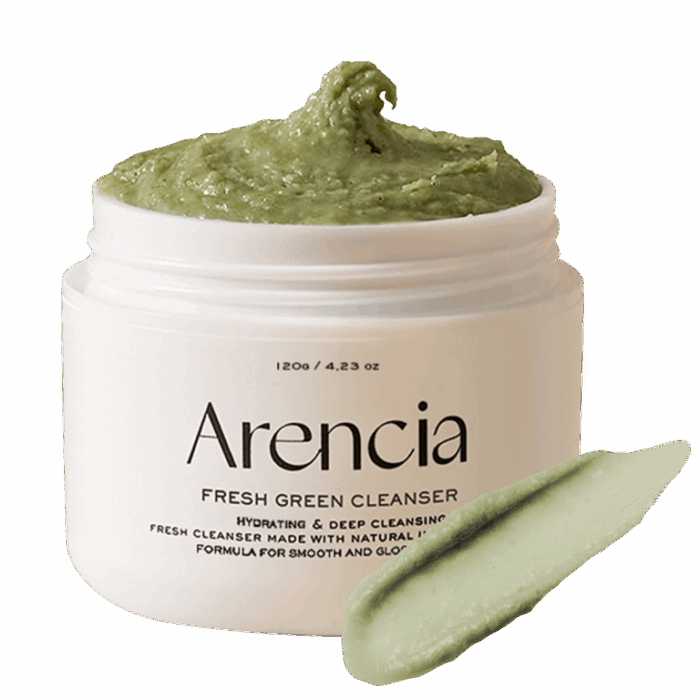 Arencia Fresh Green Cleanser is a mochi-like texture formulated with rice water and powder to remove dirt and impurities and deeply clean pores