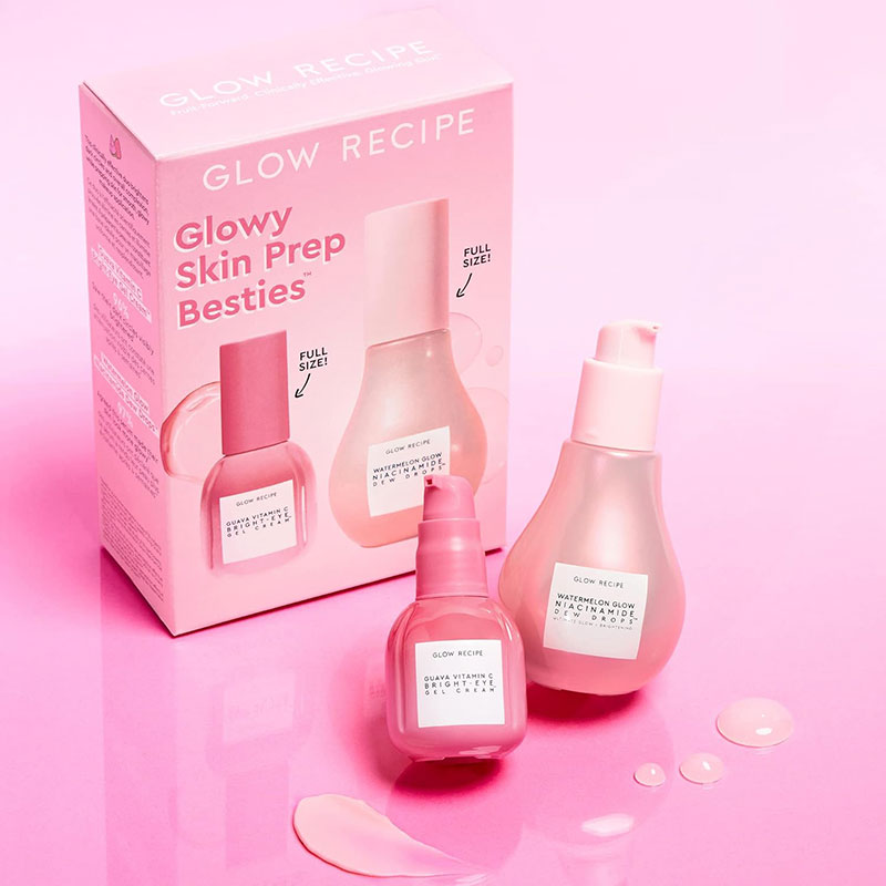 Glow Recipe – Glowy Skin Prep Besties – Watermelon Niacinamide Dew Drops (40ml) + Guava Vitamin C Eye Gel Treatment (15ml)