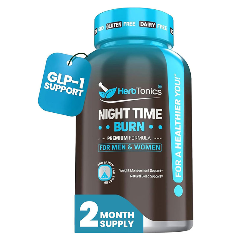 night time burn sleep support supplement metabolism booster melatonin capsules L-theanine supplement lemon balm extract vegan sleep aid non GMO fat burner