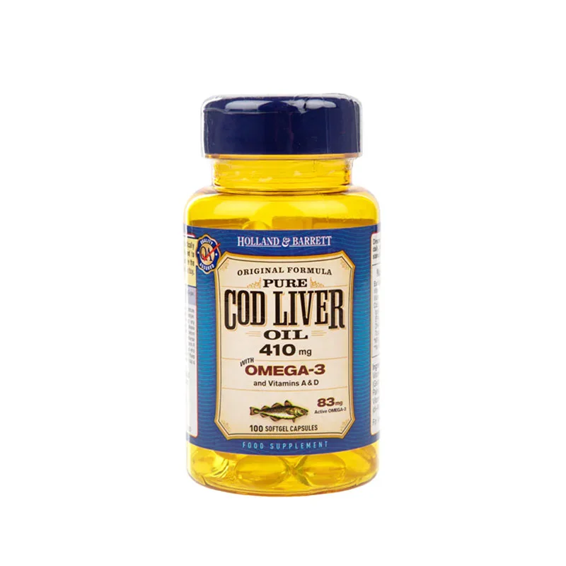 cod liver oil supplement omega-3 fatty acids vitamin A and D heart health support bone and immune system support skin health supplement Holland & Barrett cod liver oil