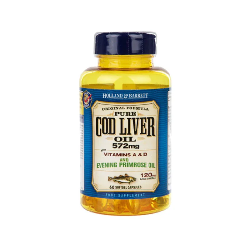 cod liver oil supplement evening primrose oil capsules omega-3 and omega-6 fatty acids vitamin A and D supplement skin and bone health support immune system booster