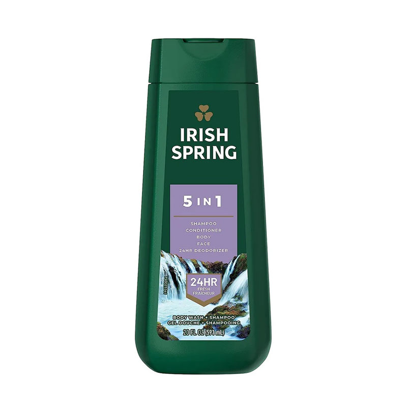 Irish Spring 5 in 1 shampoo conditioner body wash face wash deodorizer men's grooming