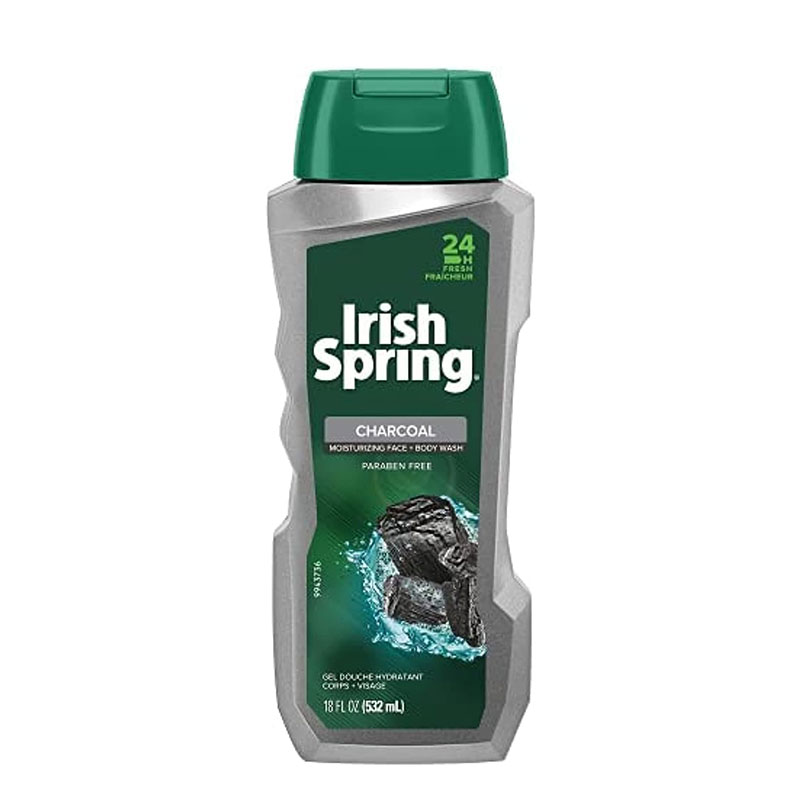 Irish Spring Pure Fresh body wash charcoal deep cleansing 24-hour freshness paraben-free men's skincare
