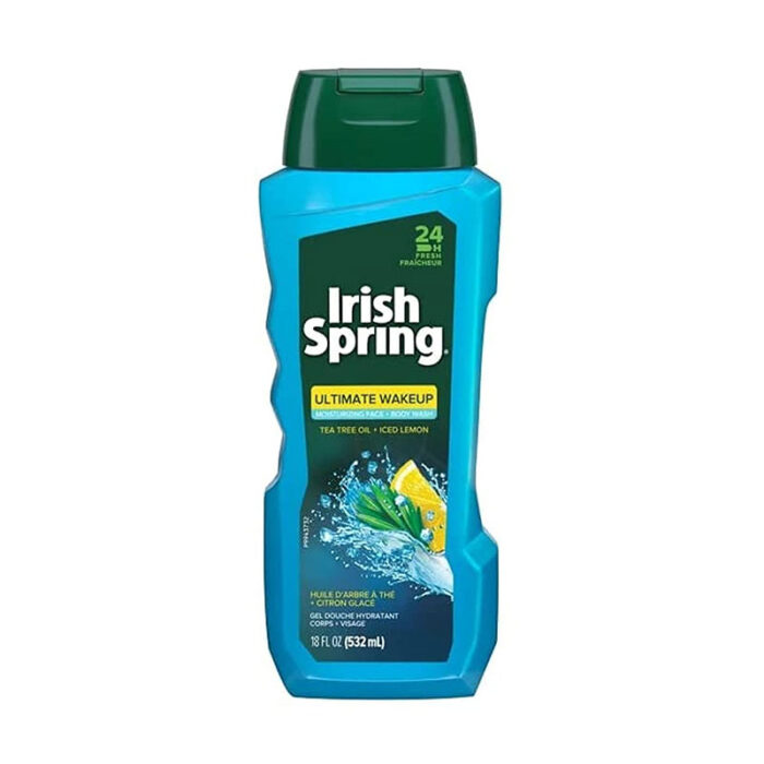 Irish Spring Ultimate Wake Up Tea Tree Face Body Wash 532ml 24-hour freshness moisturizing paraben-free biodegradable