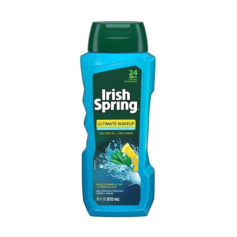 Irish Spring Ultimate Wake Up Tea Tree Face Body Wash 532ml 24-hour freshness moisturizing paraben-free biodegradable