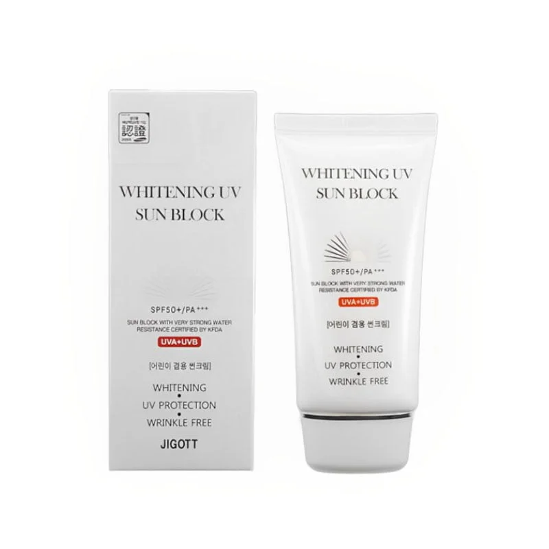 Jigott Whitening UV Sun Block Cream 70ml SPF50+ PA+++ brightening sunscreen arbutin aloe vera