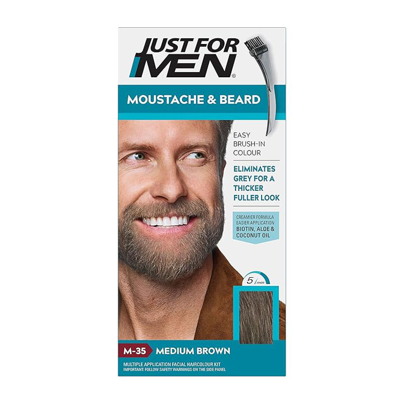 Just for Men M-35 Medium Brown beard dye gray coverage facial hair coloring ammonia-free quick application