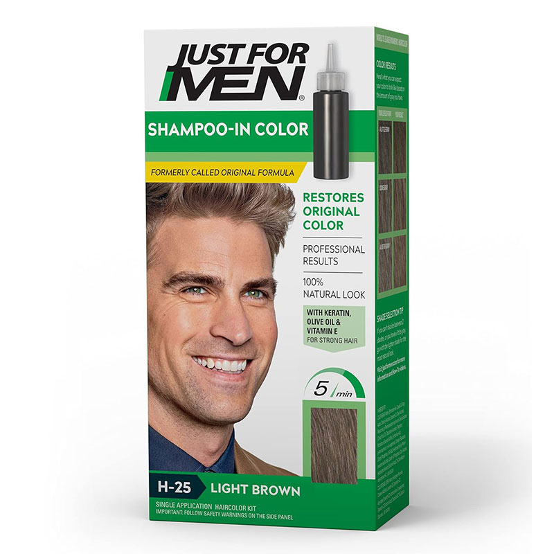 Just for Men H-25 Light Brown hair dye gray coverage ammonia-free quick application keratin vitamin E