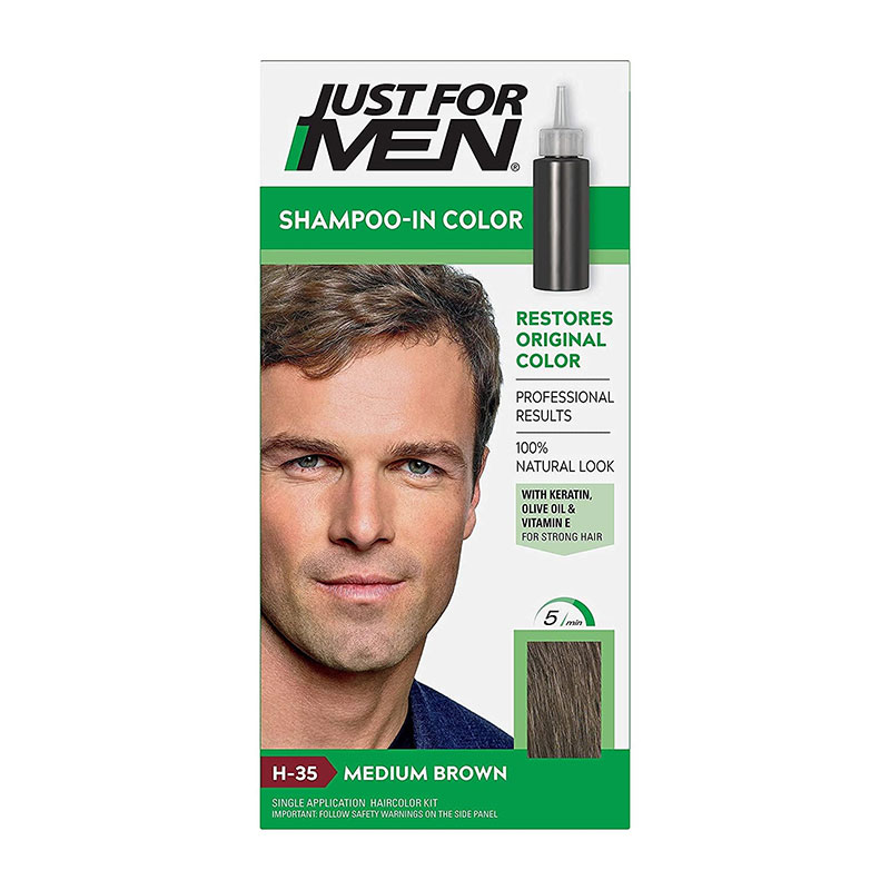Just for Men H-35 Medium Brown hair dye gray coverage ammonia-free quick application keratin olive oil vitamin E