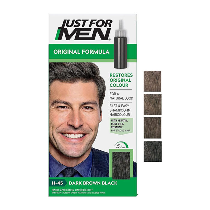 Just for Men H-45 Dark Brown Black hair dye gray coverage ammonia-free quick application keratin olive oil vitamin E