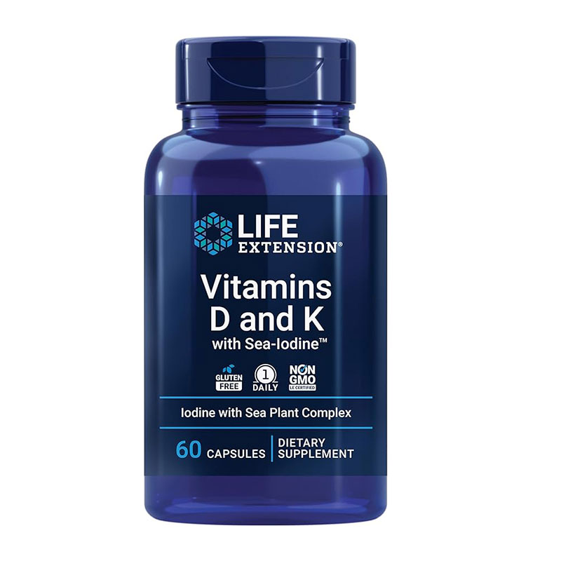 Life Extension Vitamins D and K Sea-Iodine supplement bone health cardiovascular support immune function thyroid health 60 capsules
