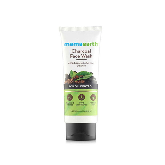 Mamaearth Charcoal Face Wash oil control activated charcoal face cleanser tea tree oil kaolin clay niacinamide acne prevention deep cleansing face wash