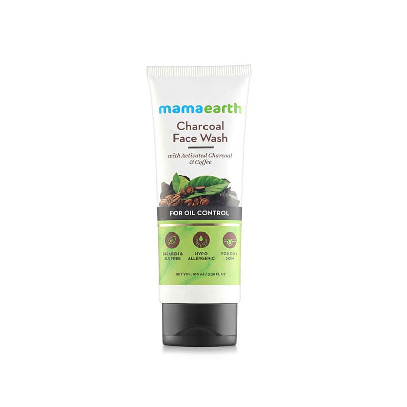 Mamaearth Charcoal Face Wash oil control activated charcoal face cleanser tea tree oil kaolin clay niacinamide acne prevention deep cleansing face wash