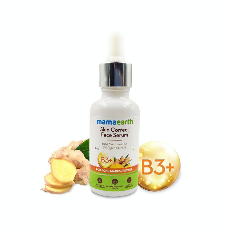 Mamaearth Skin Correct Face Serum Niacinamide Ginger Extract acne marks scars pore minimizer skin texture improvement