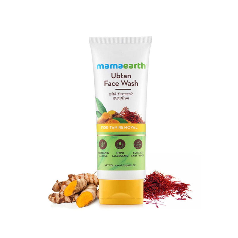 Mamaearth Ubtan Face Wash tan removal turmeric saffron walnut beads skin brightening natural face wash