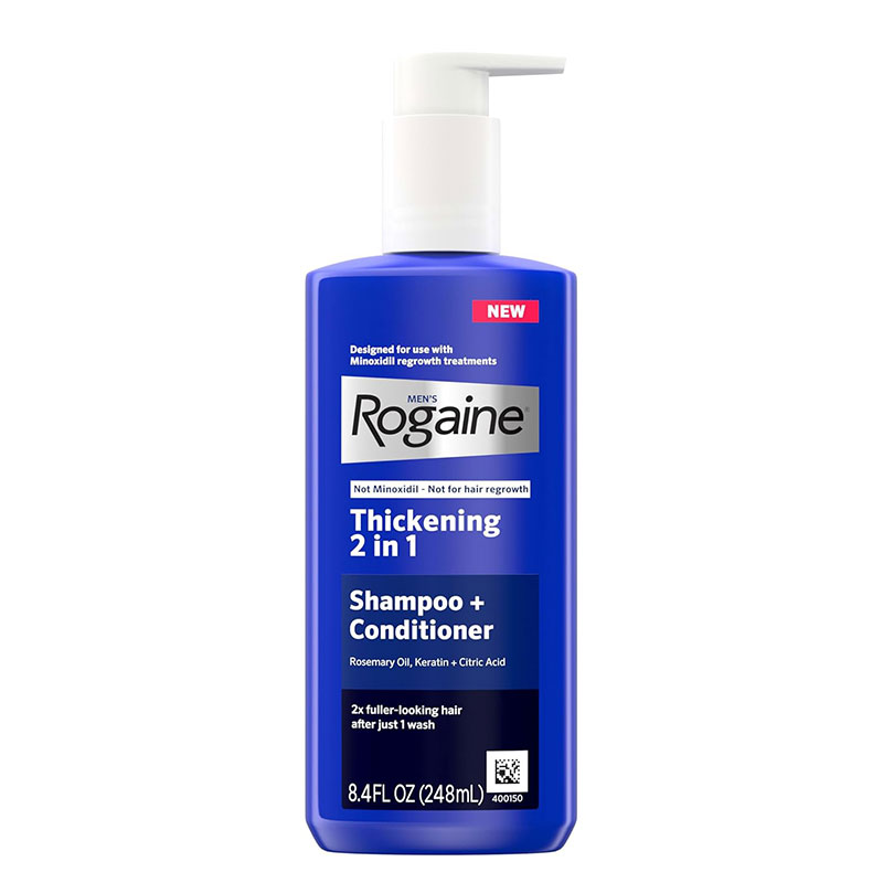 Men’s ROGAINE Hair Thickening 2 in 1 Shampoo Conditioner rosemary oil keratin citric acid fuller hair stronger hair non-medicated