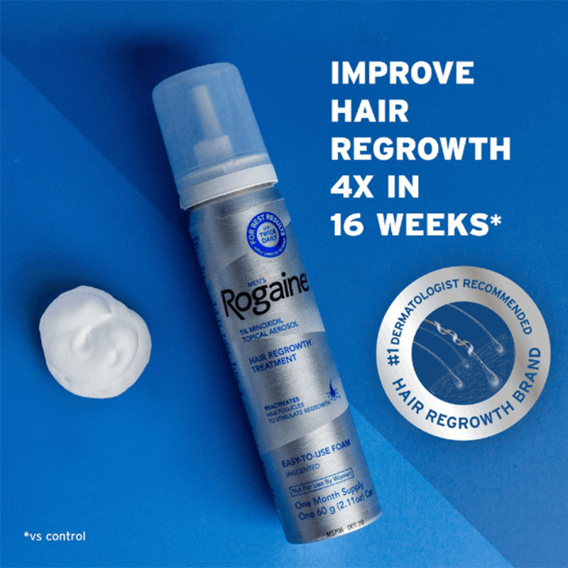 Men’s Rogaine 5% Minoxidil Foam hair regrowth treatment male pattern baldness unscented foam Tricho-Prime technology