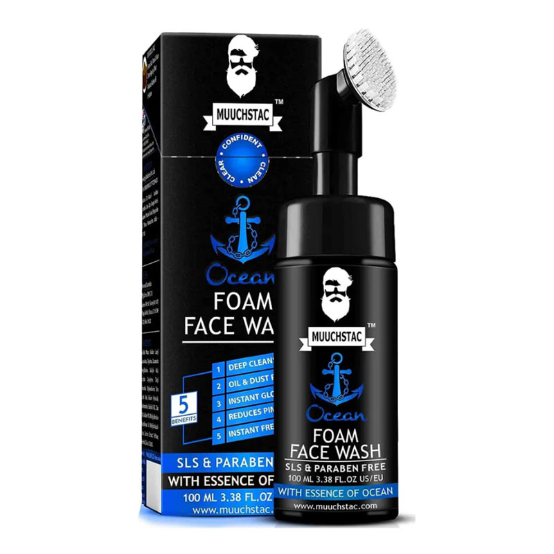 Muuchstac Ocean Foam Face Wash for Men deep cleansing acne control skin brightening natural ingredients SLS-free Paraben-free