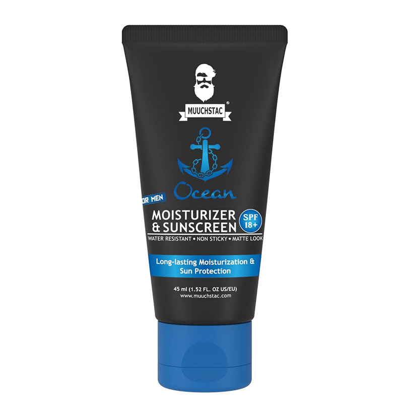 Muuchstac Ocean Moisturizer Sunscreen SPF18+ turmeric aloe vera non-sticky water-resistant matte finish men's skincare