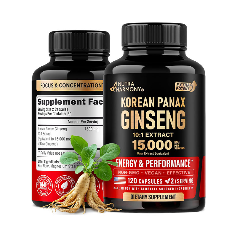 Korean Panax Ginseng energy supplement focus enhancer ginseng extract mental clarity vitality support herbal supplement adaptogen Panax ginseng capsules
