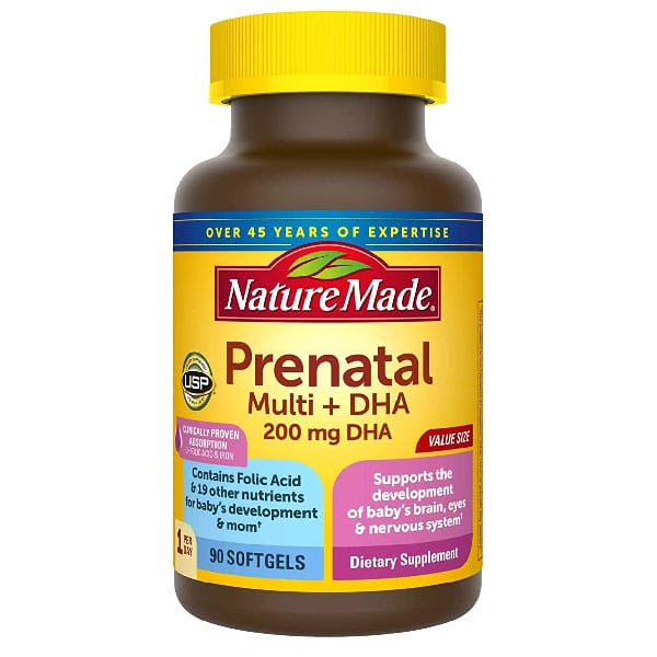 prenatal multivitamin folic acid iron zinc baby development nature made