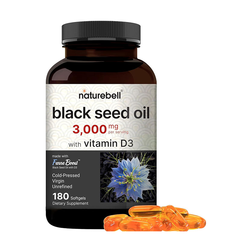 black seed oil supplement vitamin d3 immune support joint health bone strength cold pressed softgel