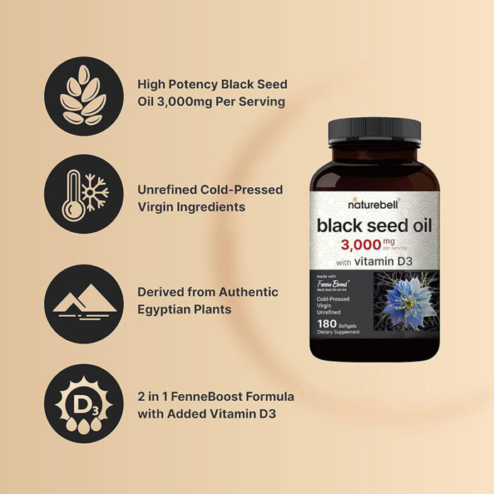 NatureBell-Black-Seed-Oil-3000mg-with-Vitamin-D3-2000IU-180-Softgel
