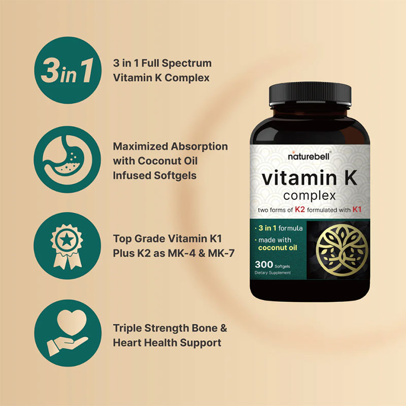 vitamin k complex k1 k2 supplement mk4 mk7 softgels heart and bone support naturebell vitamin k non gmo vitamins coconut oil softgels high potency vitamin k vitamin k absorption immune health supplement