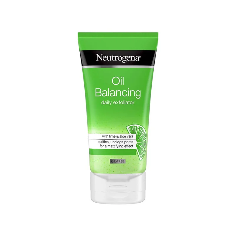 Neutrogena Oil Balancing Daily Exfoliator oily skin face scrub lime aloe vera pore tightening mattifying effect 150ml