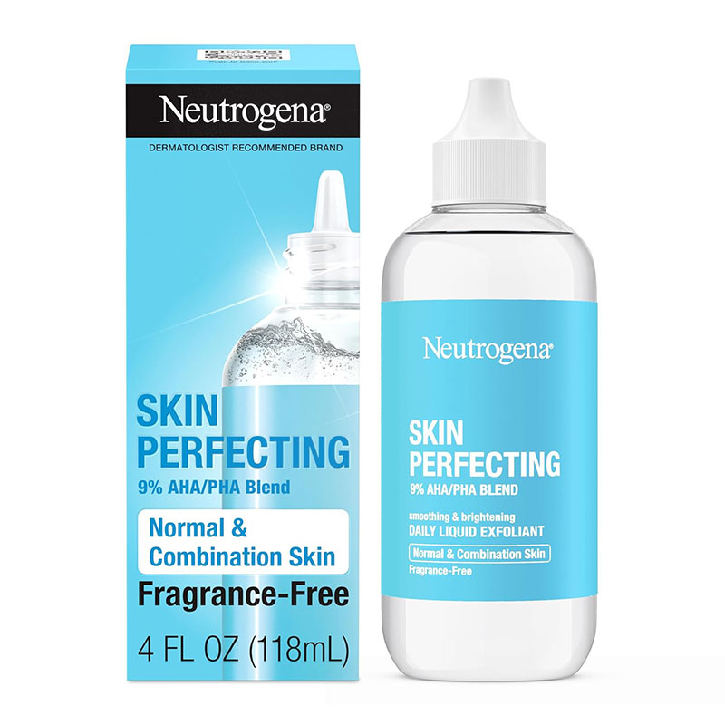 neutrogena skin perfecting daily liquid facial exfoliant 118ml exfoliator dry skin apha blend hyaluronic acid leave on fragrance free