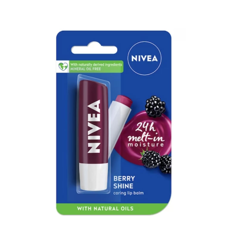 nivea berry shine lip balm 4.8g shea butter natural oils 24 hour moisture tinted lip care