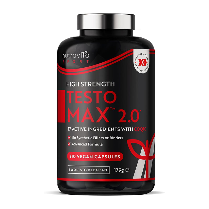 TESTOMAX 2.0 testosterone booster vegan supplement Ashwagandha Maca Root CoQ10 male vitality hormonal support energy supplement