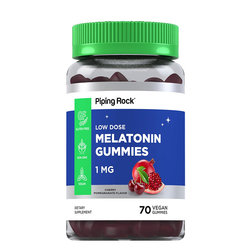 Piping Rock Melatonin Gummies 1 mg vegan sleep support cherry pomegranate flavor non-GMO gluten-free