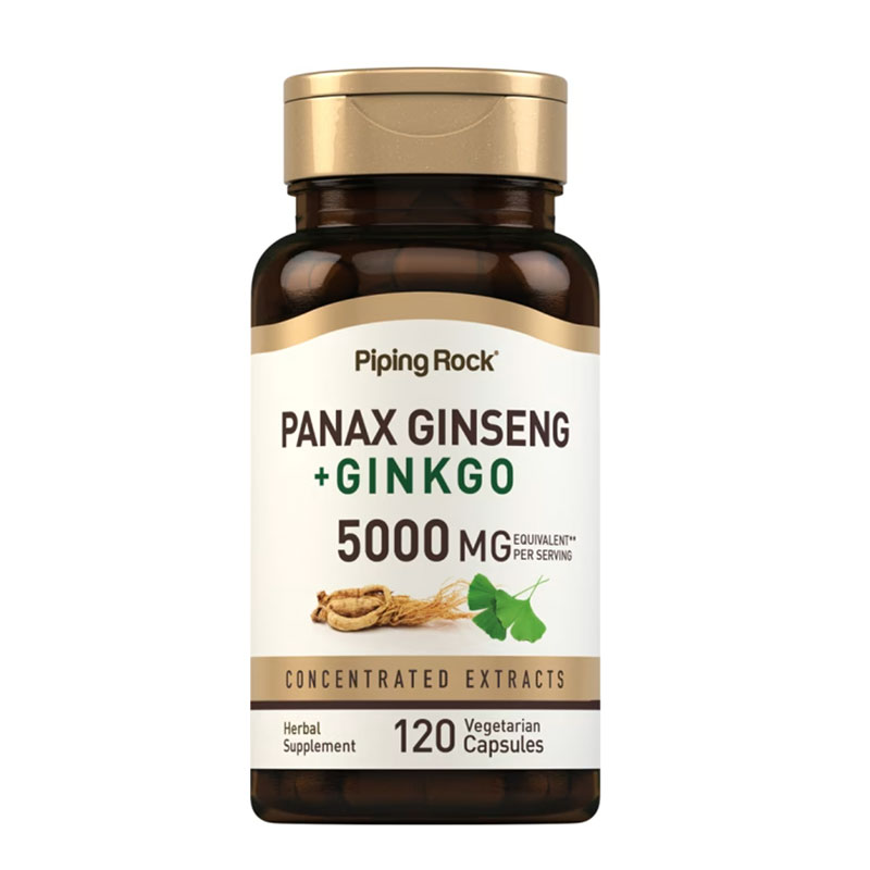 Piping Rock Panax Ginseng Ginkgo 5000 mg vegetarian capsules cognitive support energy supplement herbal blend