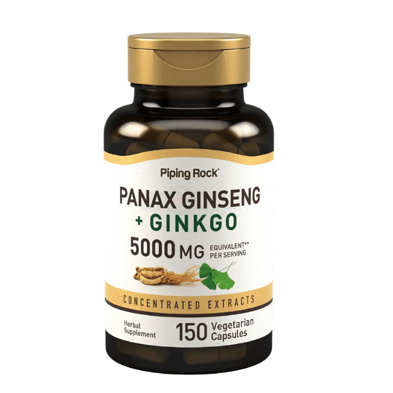 Piping Rock Panax Ginseng Ginkgo 5000 mg 150 capsules energy support cognitive function herbal supplement