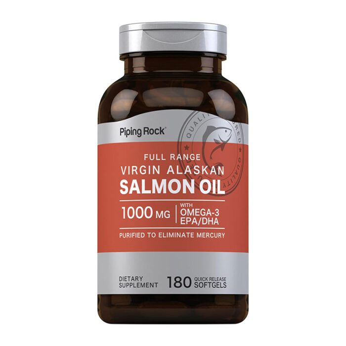 Piping Rock Salmon Oil 1000 mg Wild Alaskan omega-3 fatty acids EPA DHA heart health brain support quick-release softgels non-GMO gluten-free mercury-free