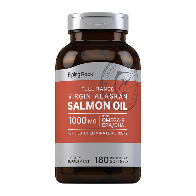 Piping Rock Salmon Oil 1000 mg Wild Alaskan omega-3 fatty acids EPA DHA heart health brain support quick-release softgels non-GMO gluten-free mercury-free