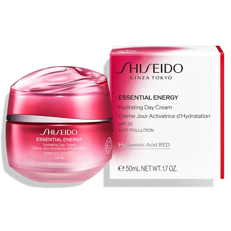 shiseido essential energy hydrating day cream spf20 moisturizer hyaluronic acid ginseng root extract skincare hydration protection