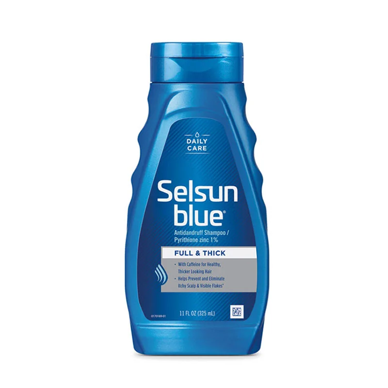 selsun blue full and thick shampoo dandruff treatment pyrithione zinc caffeine rice protein aloe vera hair volume