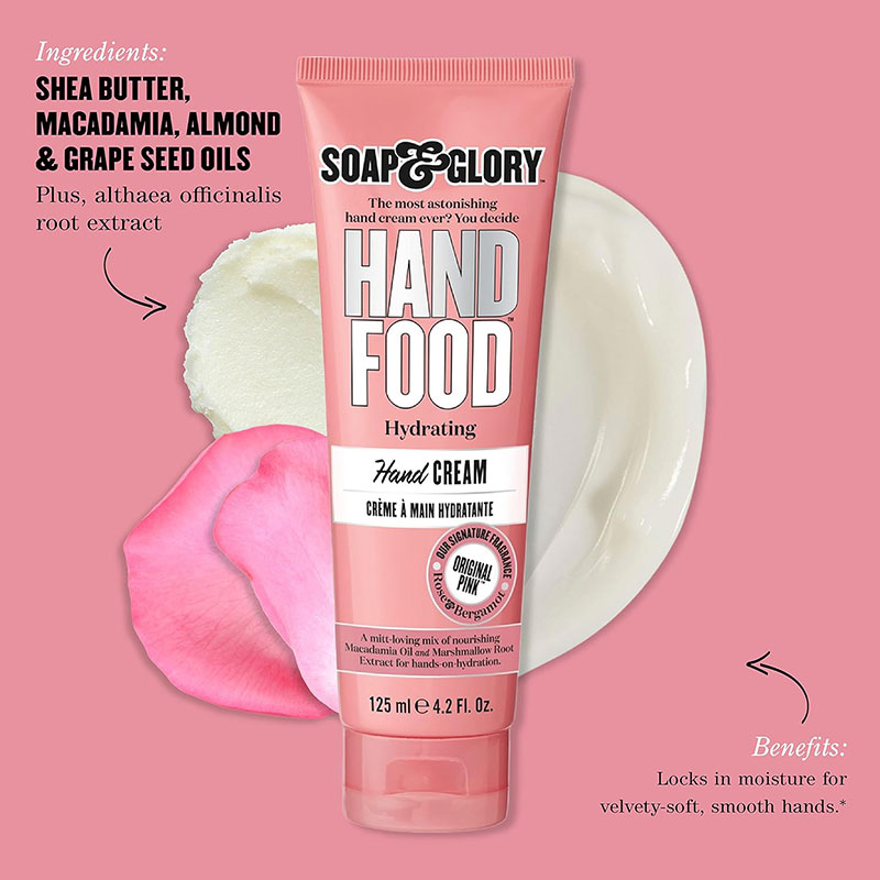 soap and glory call of fruity hand food hydrating hand cream vitamin e shea butter macadamia oil tropical fragrance moisturizing hand cream