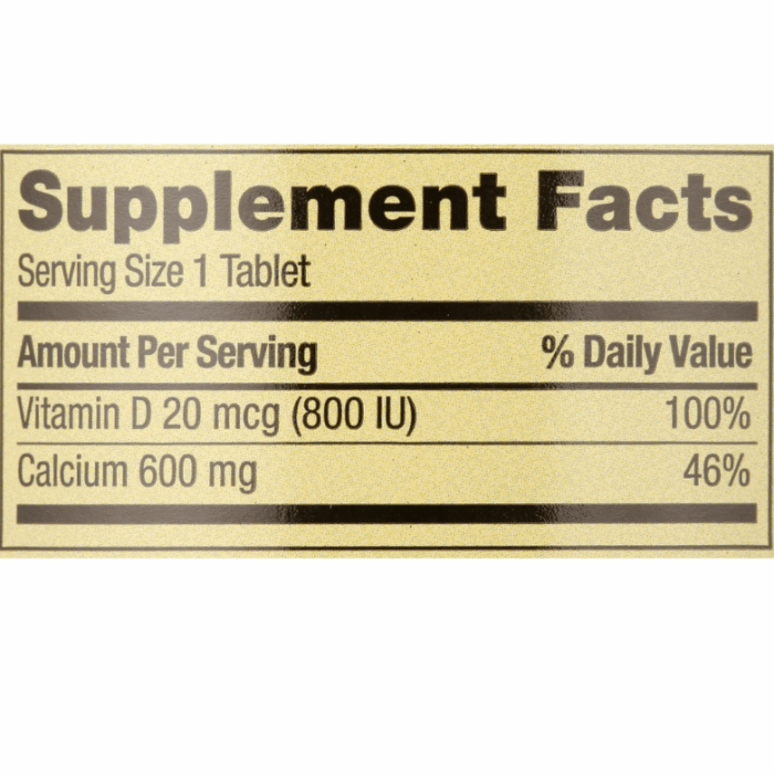 Spring Valley – Calcium 600 mg with Vitamin D3 800iu 250 Tablets (1)
